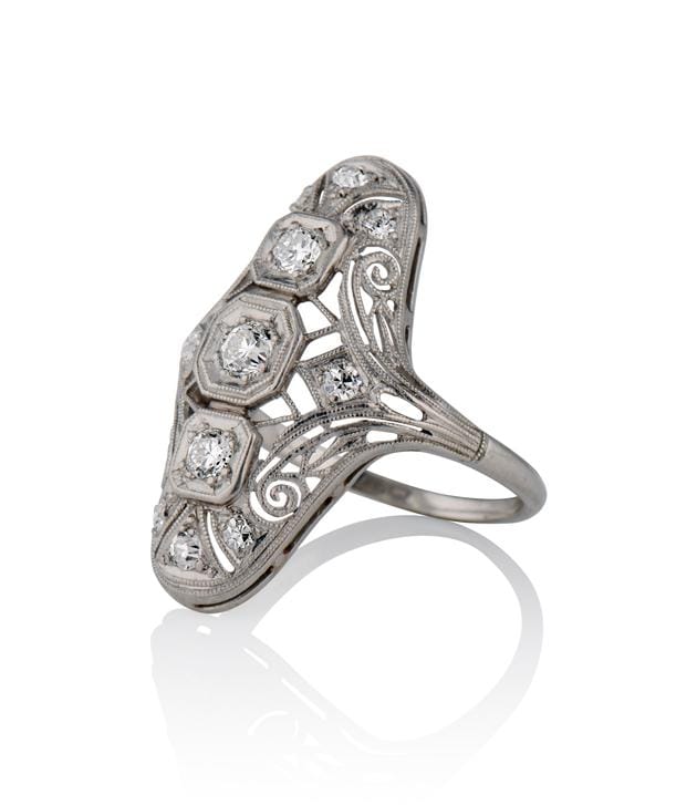 Edwardian .50 Carat Old European Cut Diamond Antique Navette Ring
