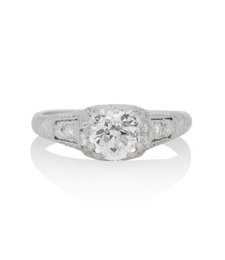 Edwardian .72 Carat Old European Cut Diamond Platinum Antique Engagement Ring