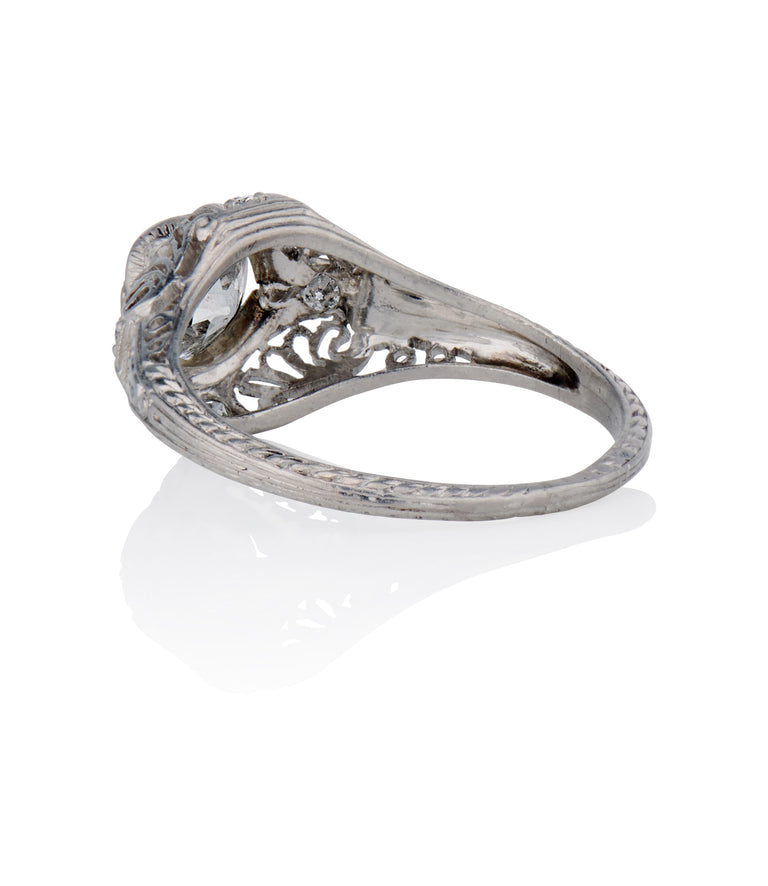 Edwardian .79 Carat Old European Cut Diamond Platinum Antique Engagement Ring