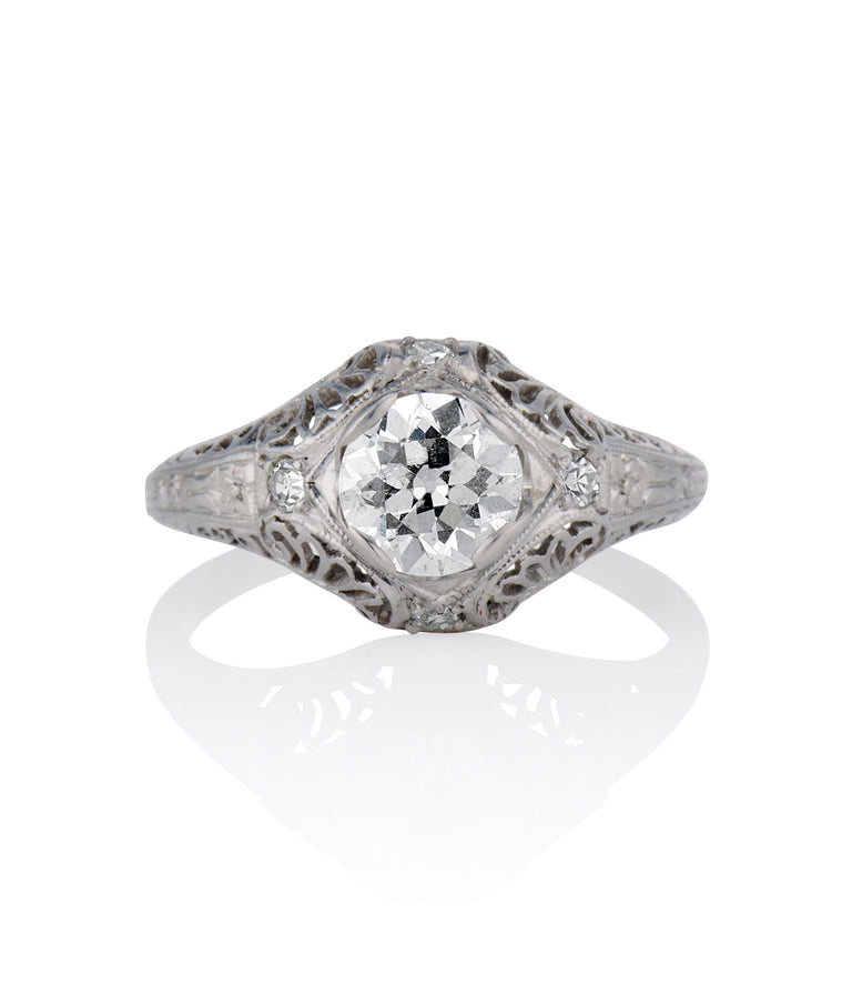 Edwardian .79 Carat Old European Cut Diamond Platinum Antique Engagement Ring