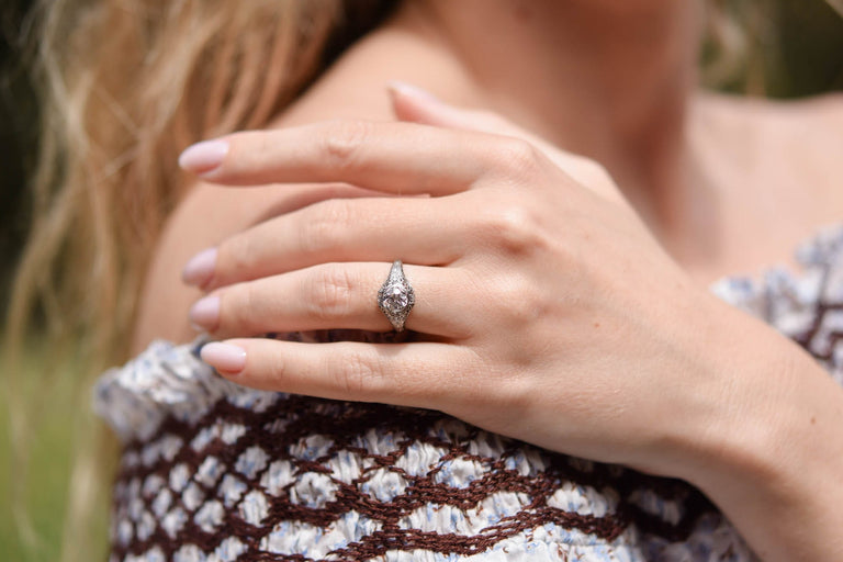 Edwardian .79 Carat Old European Cut Diamond Platinum Antique Engagement Ring