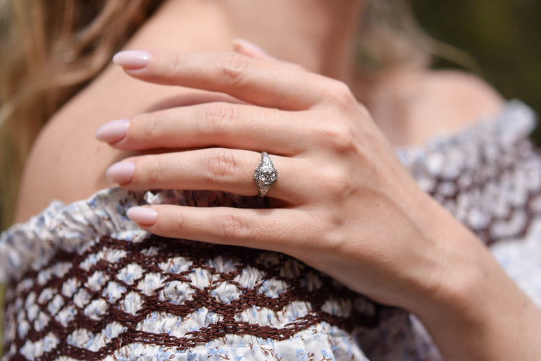 Edwardian .79 Carat Old European Cut Diamond Platinum Antique Engagement Ring