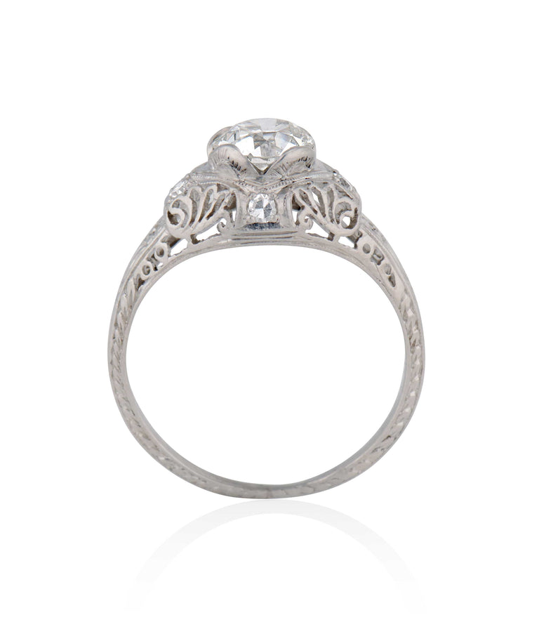 Edwardian .79 Carat Old European Cut Diamond Platinum Antique Engagement Ring
