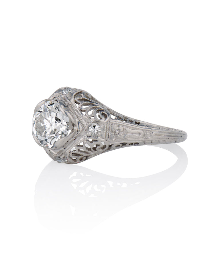 Edwardian .79 Carat Old European Cut Diamond Platinum Antique Engagement Ring
