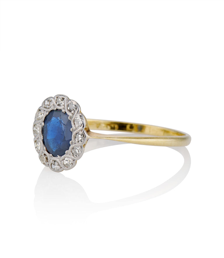 Edwardian Sapphire and Diamond Antique Cluster Engagement Ring