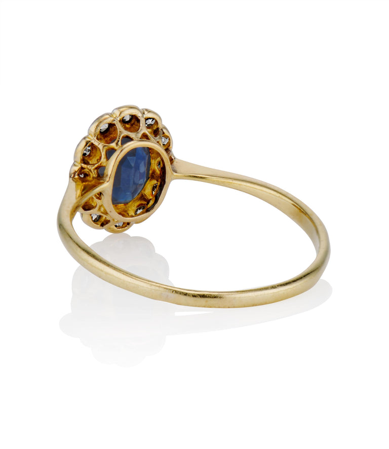 Edwardian Sapphire and Diamond Antique Cluster Engagement Ring