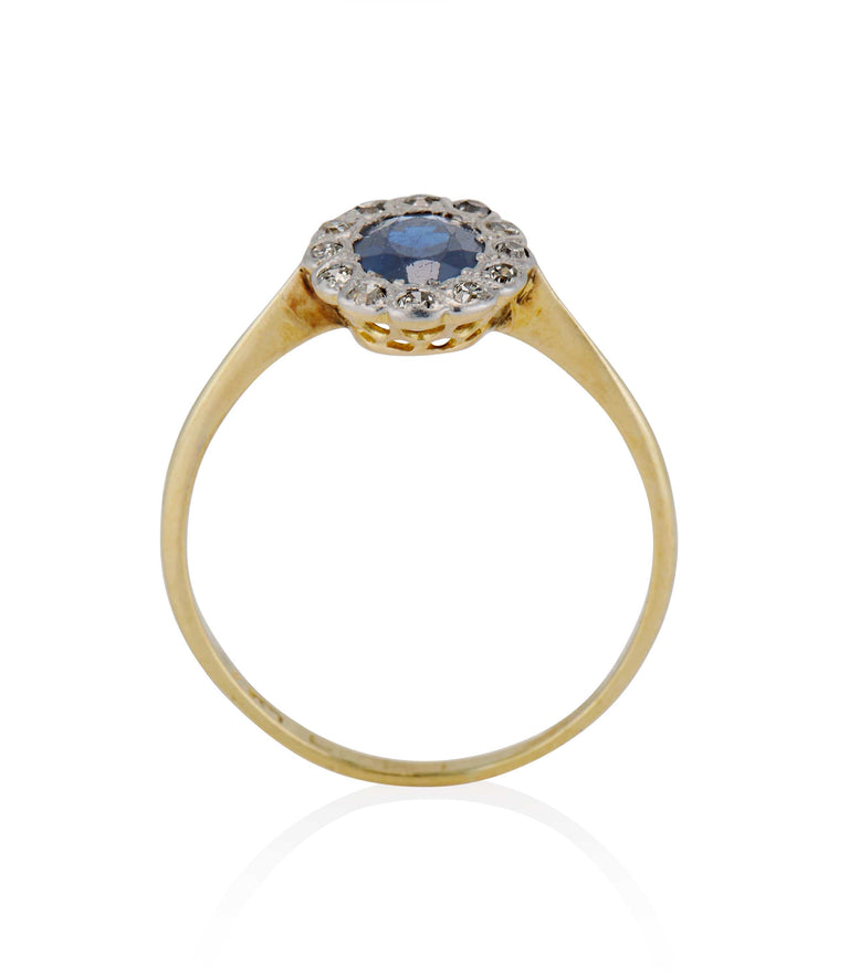 Edwardian Sapphire and Diamond Antique Cluster Engagement Ring