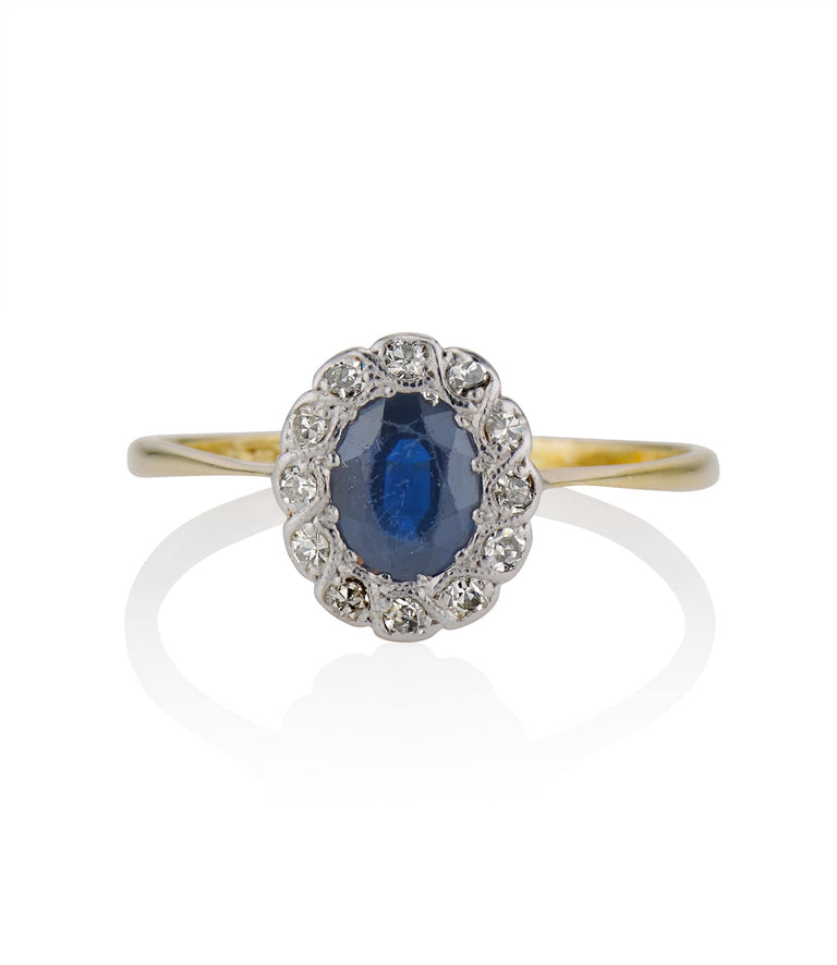 Edwardian Sapphire and Diamond Antique Cluster Engagement Ring