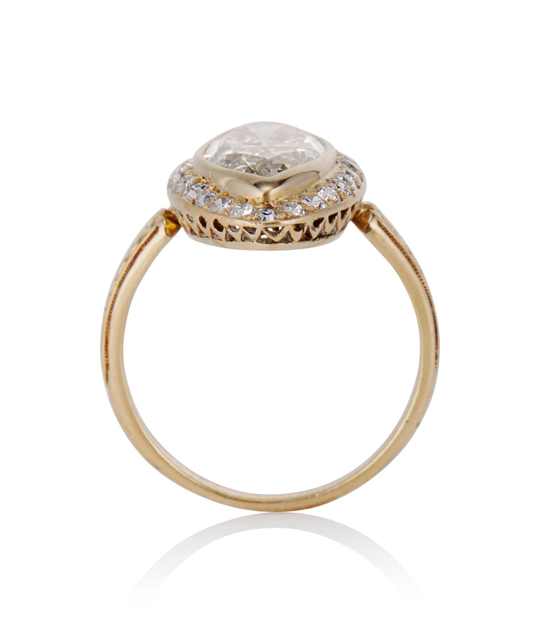 Exceptional French Victorian 3.13 Carat Marquise Diamond Yellow Gold Navette Antique Engagement Ring