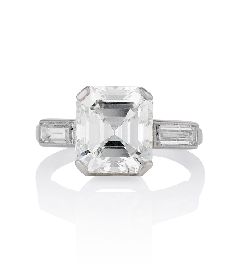 Impressive Art Deco 3.54 Carat Emerald Cut Diamond Platinum Vintage Engagement Ring