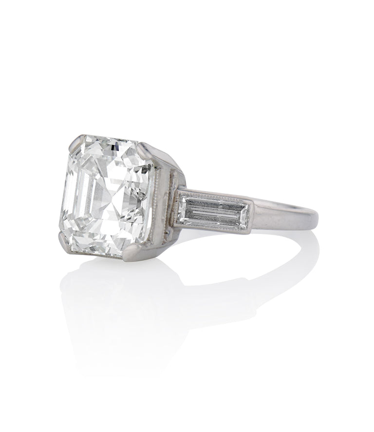 Impressive Art Deco 3.54 Carat Emerald Cut Diamond Platinum Vintage Engagement Ring