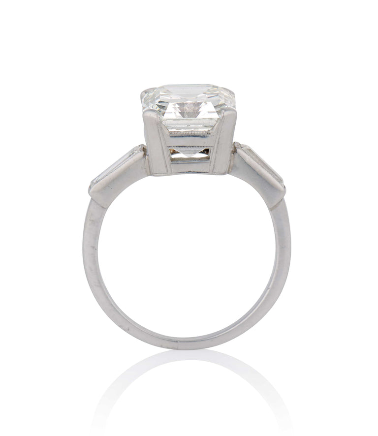 Impressive Art Deco 3.54 Carat Emerald Cut Diamond Platinum Vintage Engagement Ring