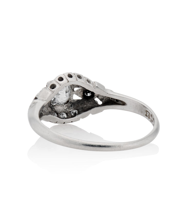 Midcentury .45 Carat Old European Cut Diamond Platinum Diamond Vintage Engagement Ring