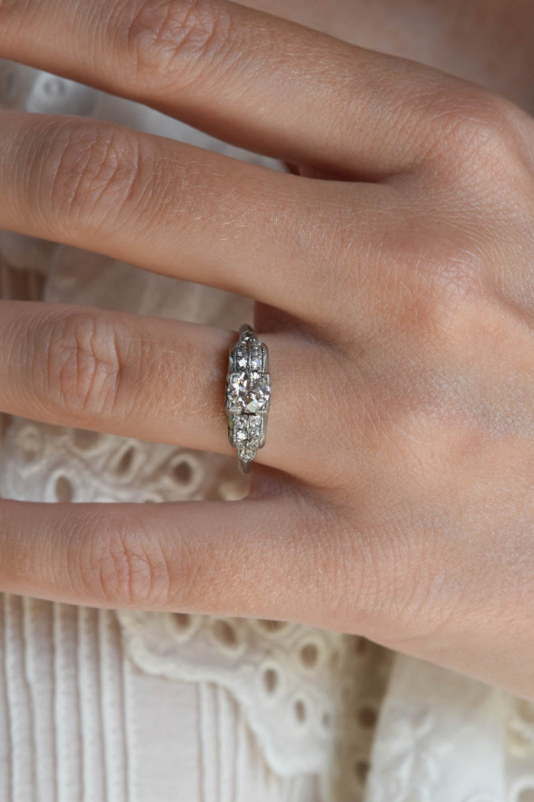 Midcentury .60 Carat Transitional Cut Diamond Platinum Vintage Engagement Ring