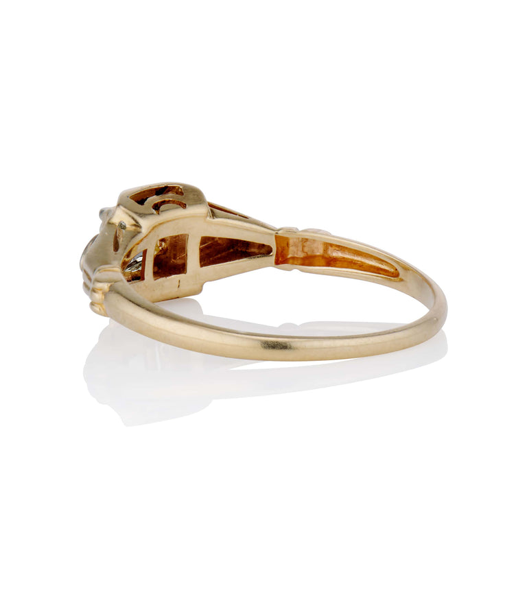 Retro .36 Carat Old Mine Cut Diamond Yellow Gold Vintage Engagement Ring