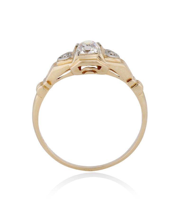 Retro .36 Carat Old Mine Cut Diamond Yellow Gold Vintage Engagement Ring