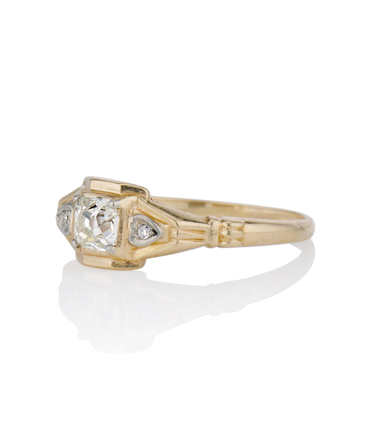 Retro .36 Carat Old Mine Cut Diamond Yellow Gold Vintage Engagement Ring