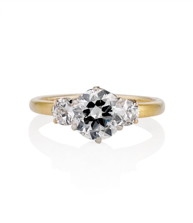 Retro .88 Old European Cut Three Stone Diamond Two Tone Vintage Engagement Ring