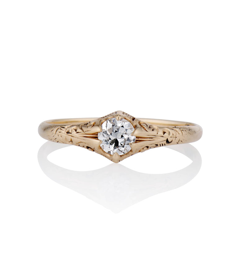 Victorian .38 Carat Old European Cut Diamond Yellow Gold Solitaire Antique Engagement Ring