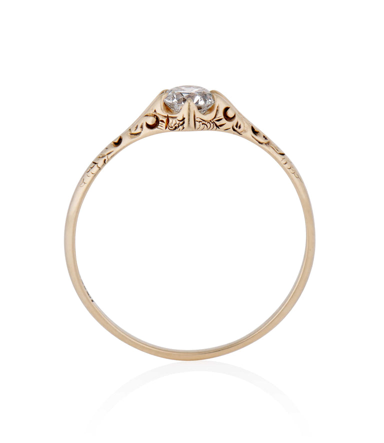 Victorian .38 Carat Old European Cut Diamond Yellow Gold Solitaire Antique Engagement Ring