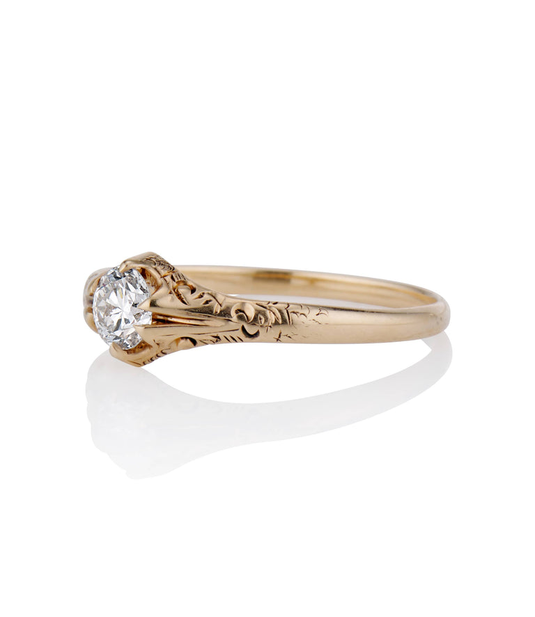 Victorian .38 Carat Old European Cut Diamond Yellow Gold Solitaire Antique Engagement Ring