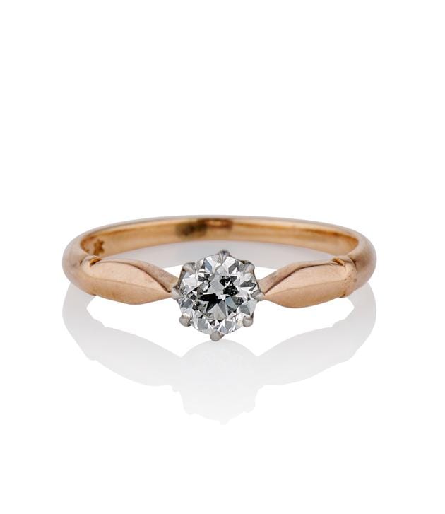 Victorian .45 Carat Old European Cut Diamond Rose Gold Solitaire Antique Engagement Ring