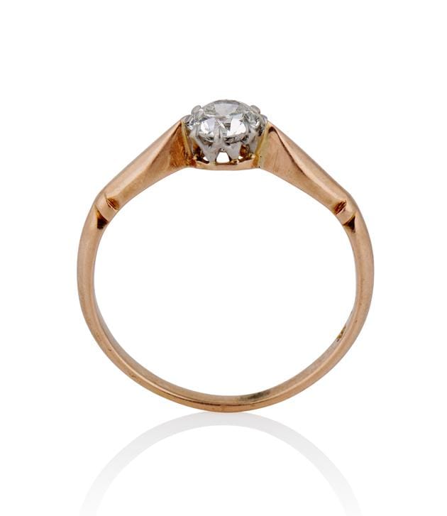 Victorian .45 Carat Old European Cut Diamond Rose Gold Solitaire Antique Engagement Ring