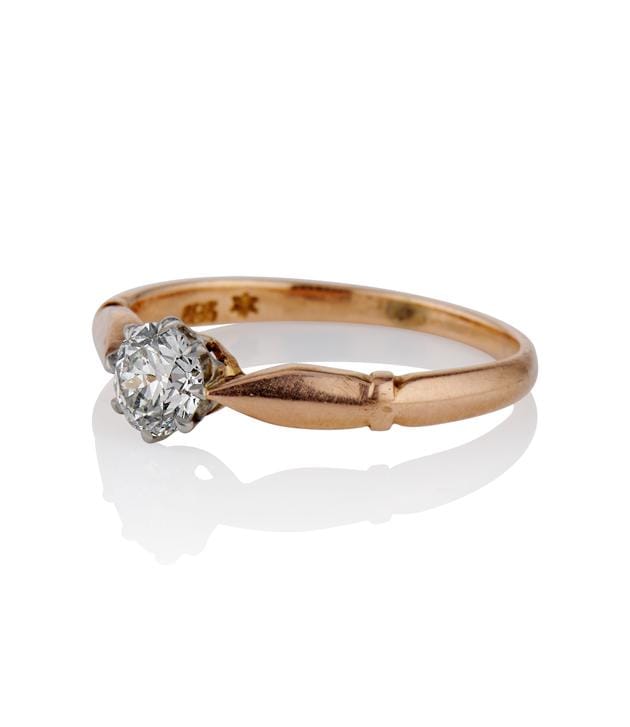 Victorian .45 Carat Old European Cut Diamond Rose Gold Solitaire Antique Engagement Ring