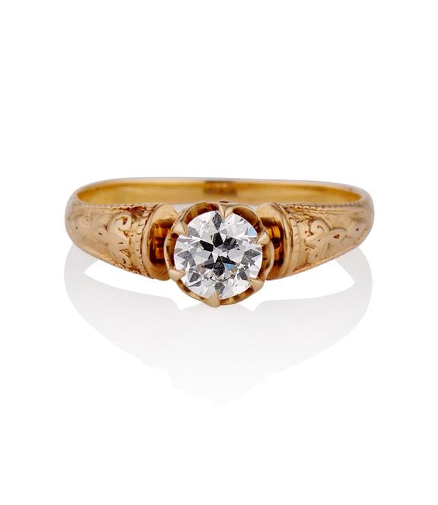 Victorian .47 Carat Old European Cut Diamond Yellow Gold Antique Solitaire Ring