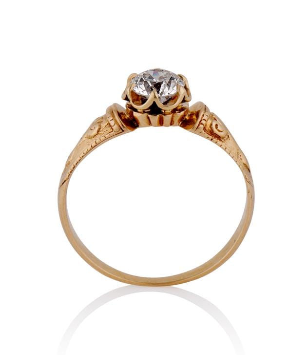 Victorian .47 Carat Old European Cut Diamond Yellow Gold Antique Solitaire Ring