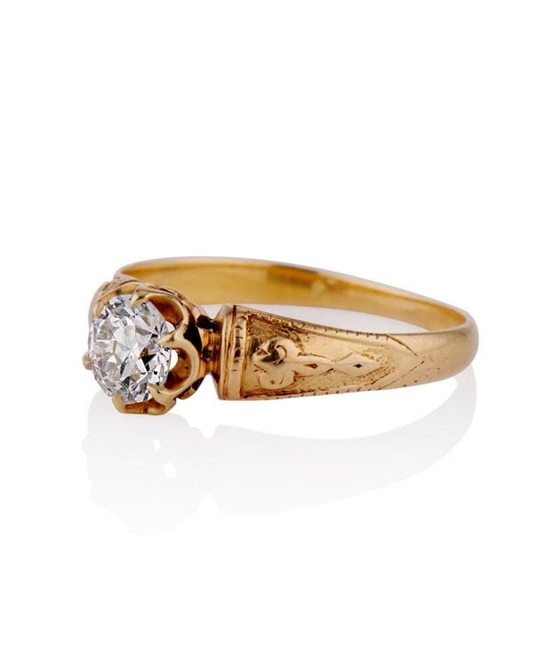 Victorian .47 Carat Old European Cut Diamond Yellow Gold Antique Solitaire Ring