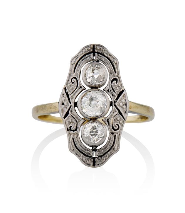 Victorian .50 Carat Old European Cut Diamond Antique Navette Ring