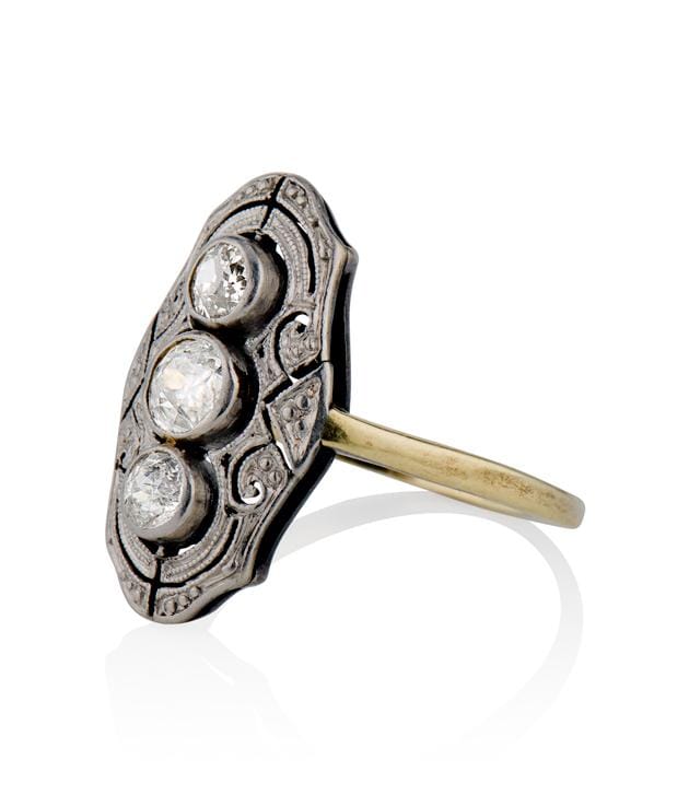 Victorian .50 Carat Old European Cut Diamond Antique Navette Ring