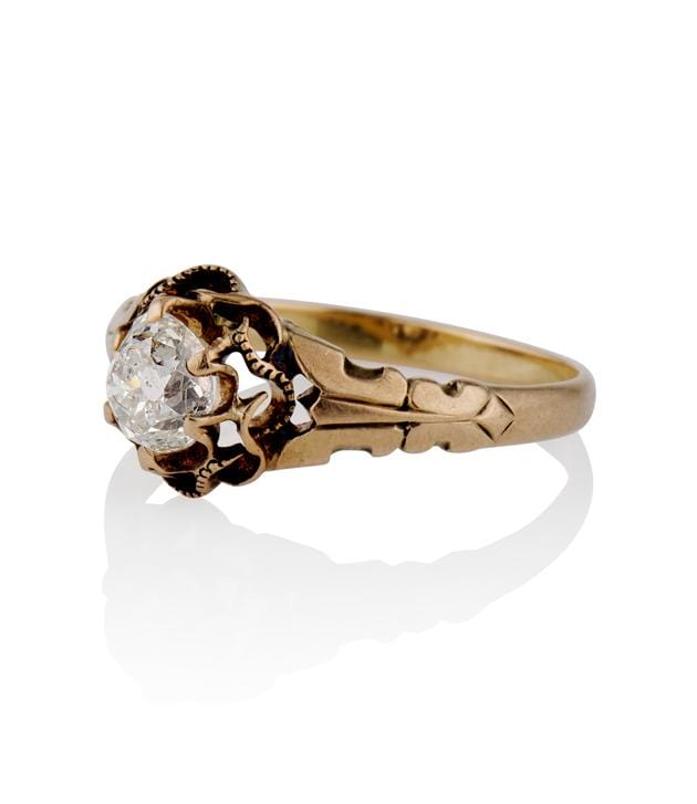 Victorian .61 Carat Old Mine Cut Diamond Yellow Gold Antique Engagement Ring