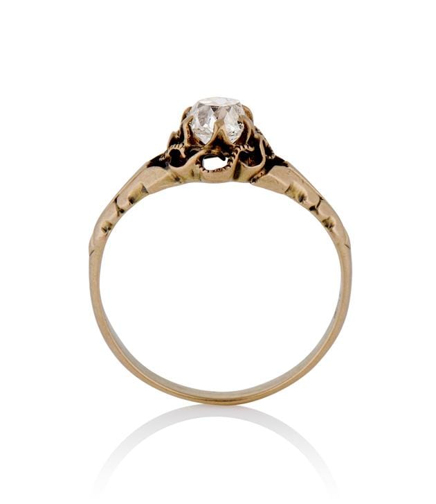 Victorian .61 Carat Old Mine Cut Diamond Yellow Gold Engagement Ring