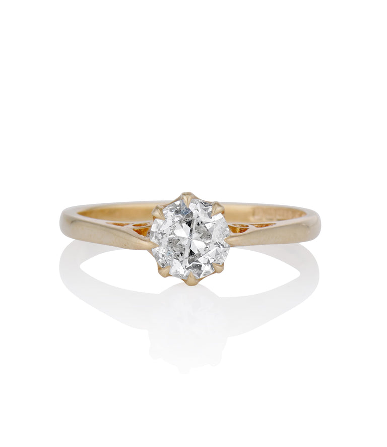 Victorian .62 Carat Old European Cut Diamond Yellow Gold Solitaire Antique Engagement Ring