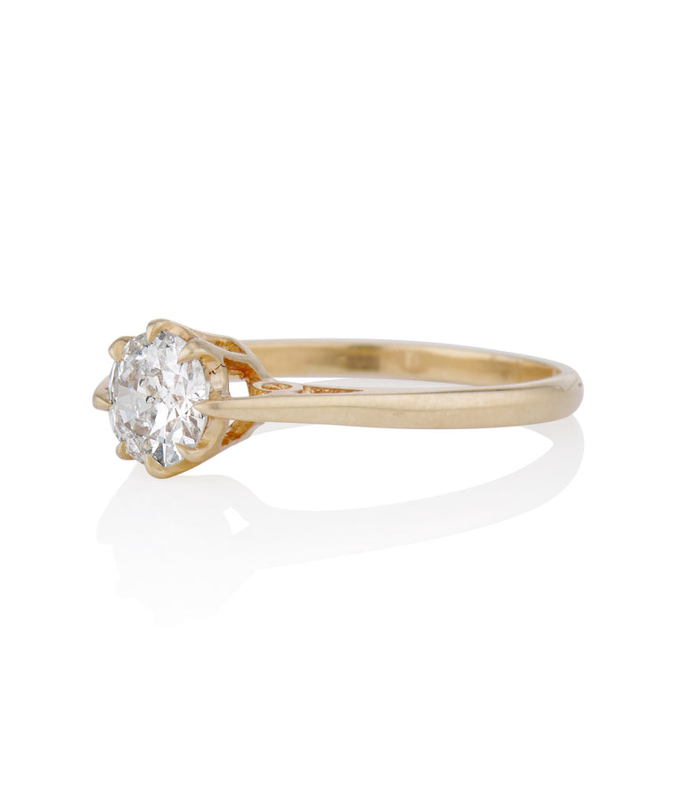 Victorian .62 Carat Old European Cut Diamond Yellow Gold Solitaire Antique Engagement Ring