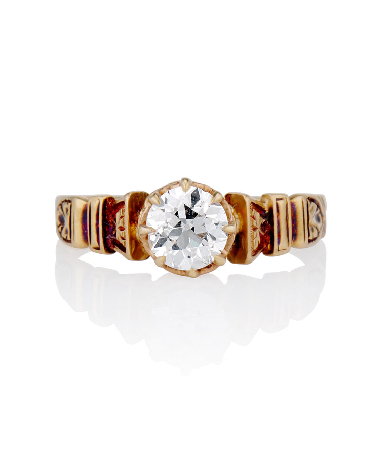 Victorian .69 Carat Old European Cut Diamond Yellow Gold Antique Engagement Ring