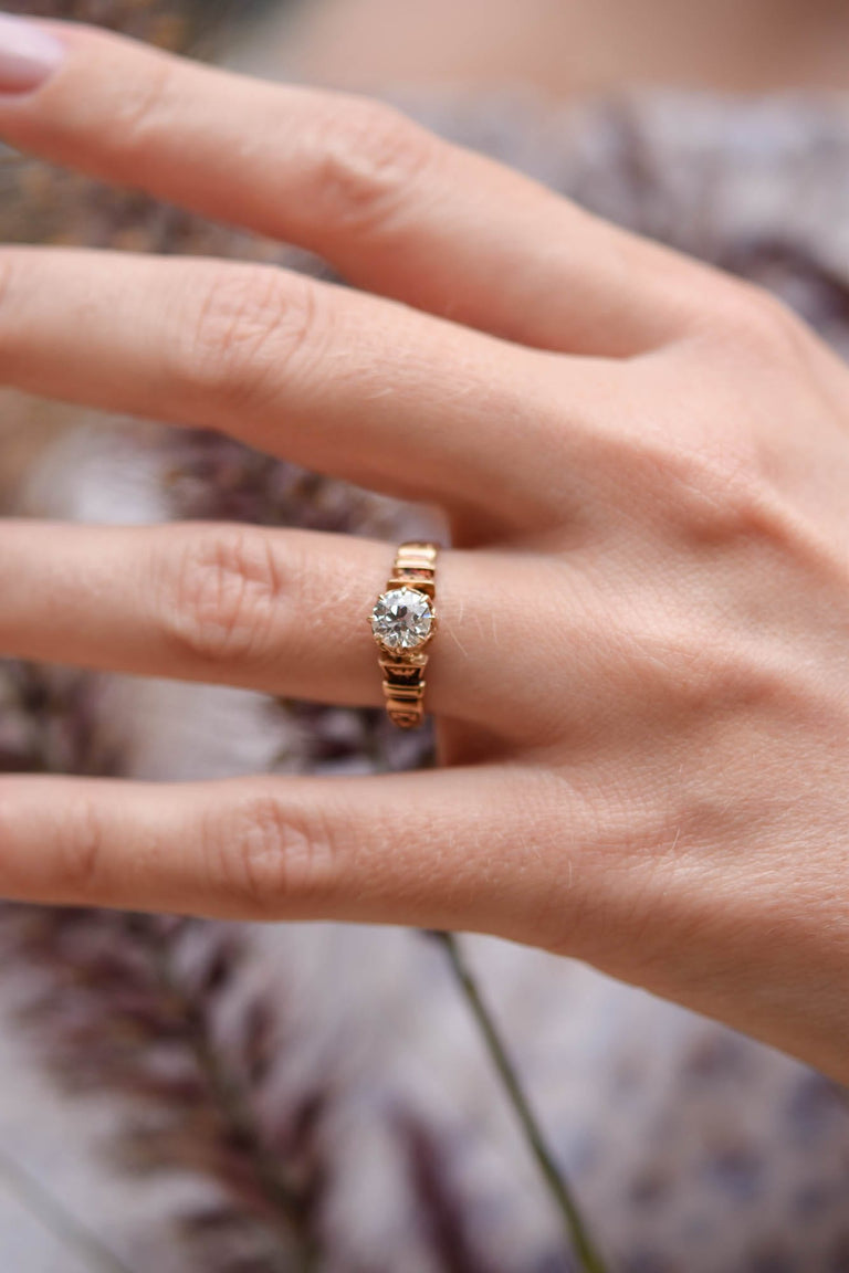 Victorian .69 Carat Old European Cut Diamond Yellow Gold Antique Engagement Ring