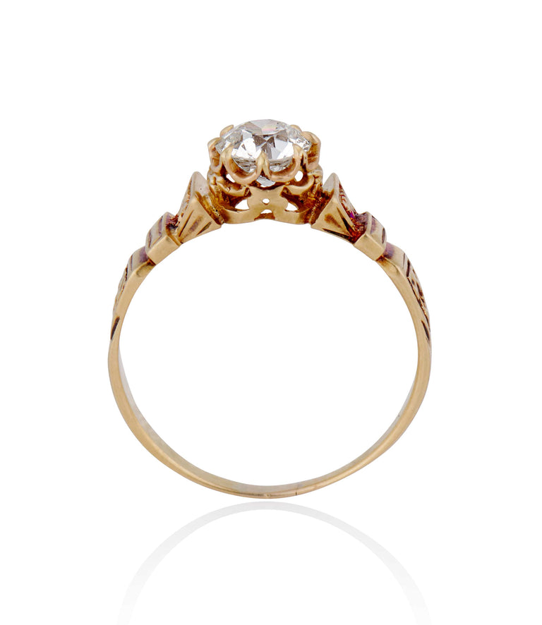 Victorian .69 Carat Old European Cut Diamond Yellow Gold Antique Engagement Ring