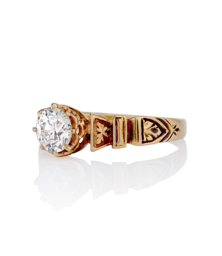 Victorian .69 Carat Old European Cut Diamond Yellow Gold Antique Engagement Ring