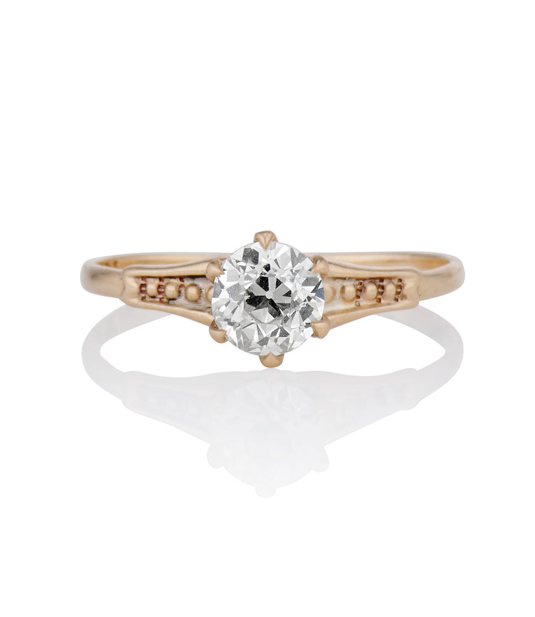 Victorian .72 Carat Old European Cut Diamond Yellow Gold Solitaire Antique Engagement Ring