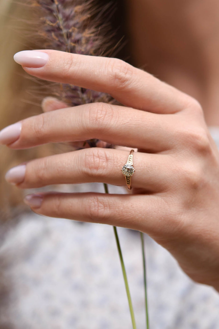 Victorian .72 Carat Old European Cut Diamond Yellow Gold Solitaire Antique Engagement Ring