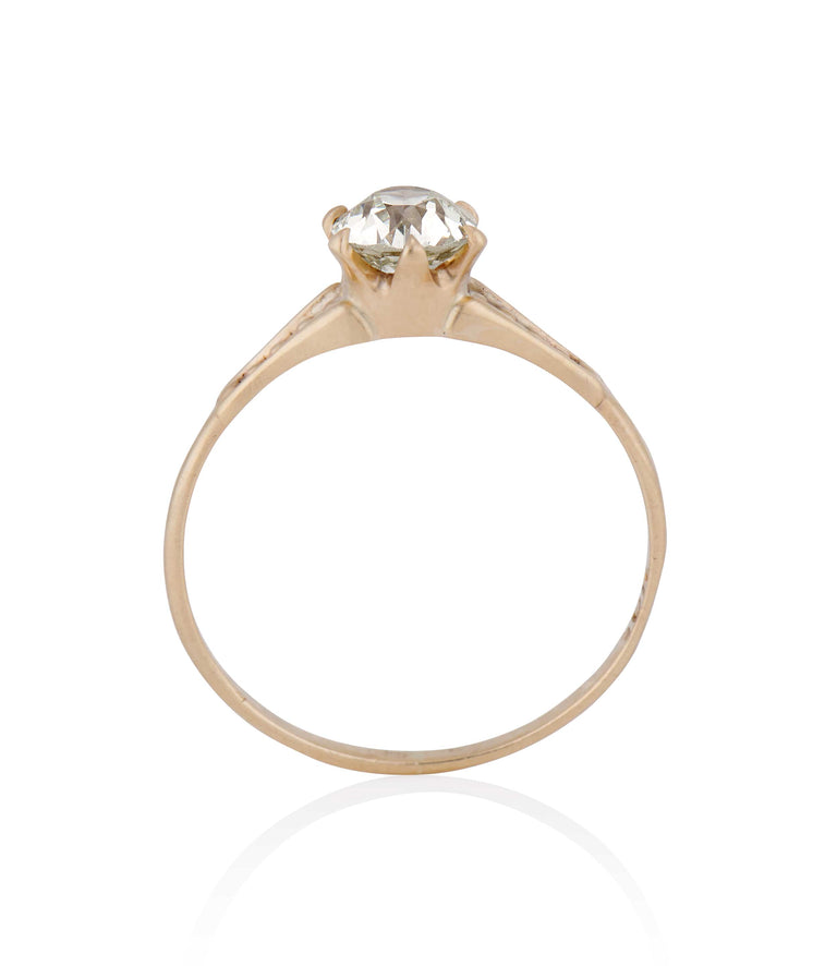 Victorian .72 Carat Old European Cut Diamond Yellow Gold Solitaire Antique Engagement Ring