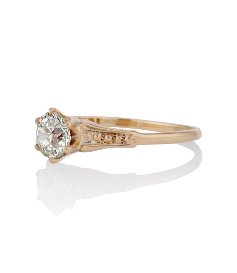 Victorian .72 Carat Old European Cut Diamond Yellow Gold Solitaire Antique Engagement Ring
