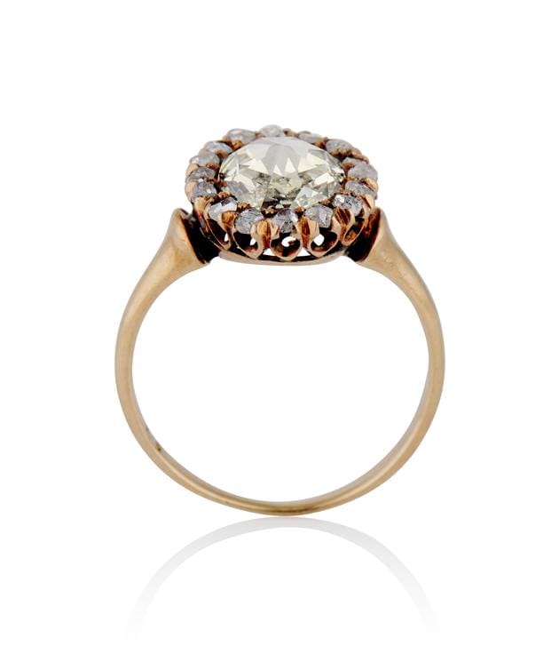 Victorian .92 Carat Rose Cut Diamond Yellow Gold Antique Cluster Engagement Ring