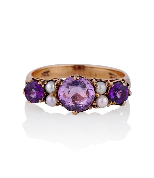 Victorian 1.25 Carat Amethyst and Pearl Yellow Gold Antique Band