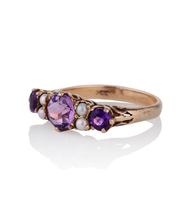 Victorian 1.25 Carat Amethyst and Pearl Yellow Gold Antique Band