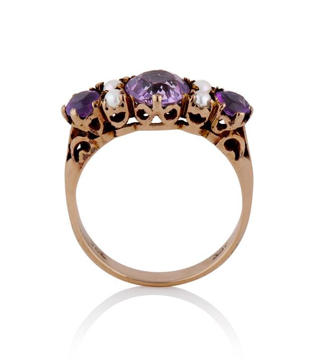 Victorian 1.25 Carat Amethyst and Pearl Yellow Gold Antique Band