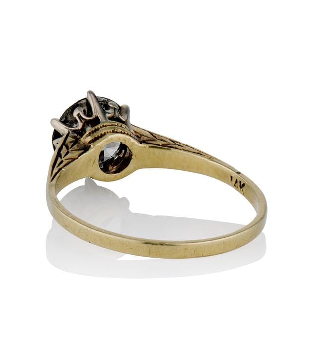Victorian 1.46 Carat Old European Cut Diamond Engraved Yellow Gold Solitaire Antique Engagement Ring